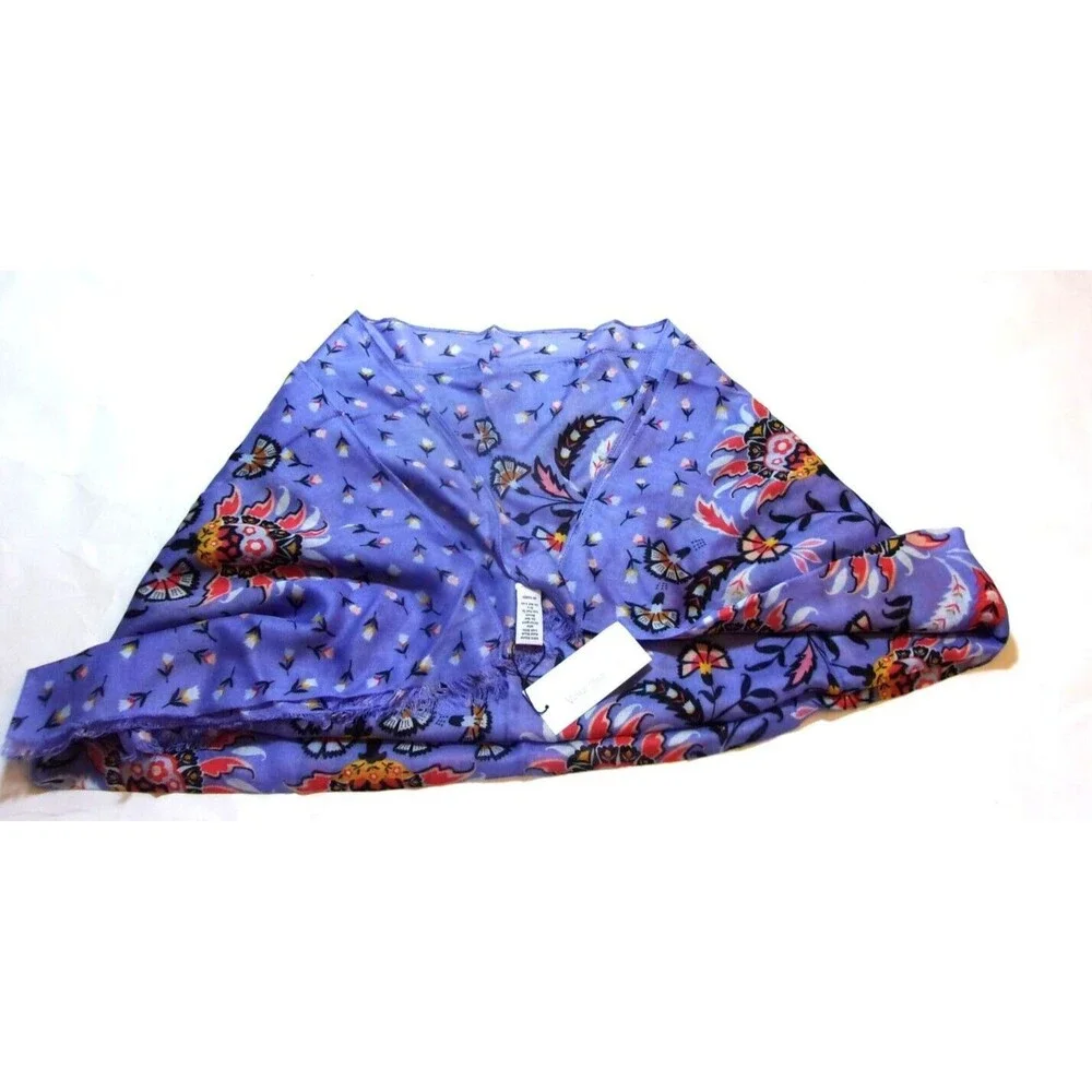 Vera Bradley Mural Garden Fringe Long Scarf 100% Rayon Purple Orange New - Picture 2 of 7